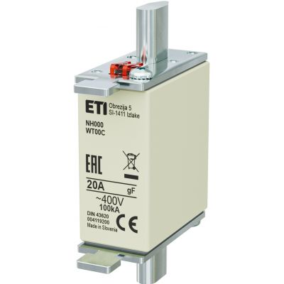 Wkładka topikowa NH szybka NH000 WT-00C gF 20A 400V 004119200 ETI (004119200)